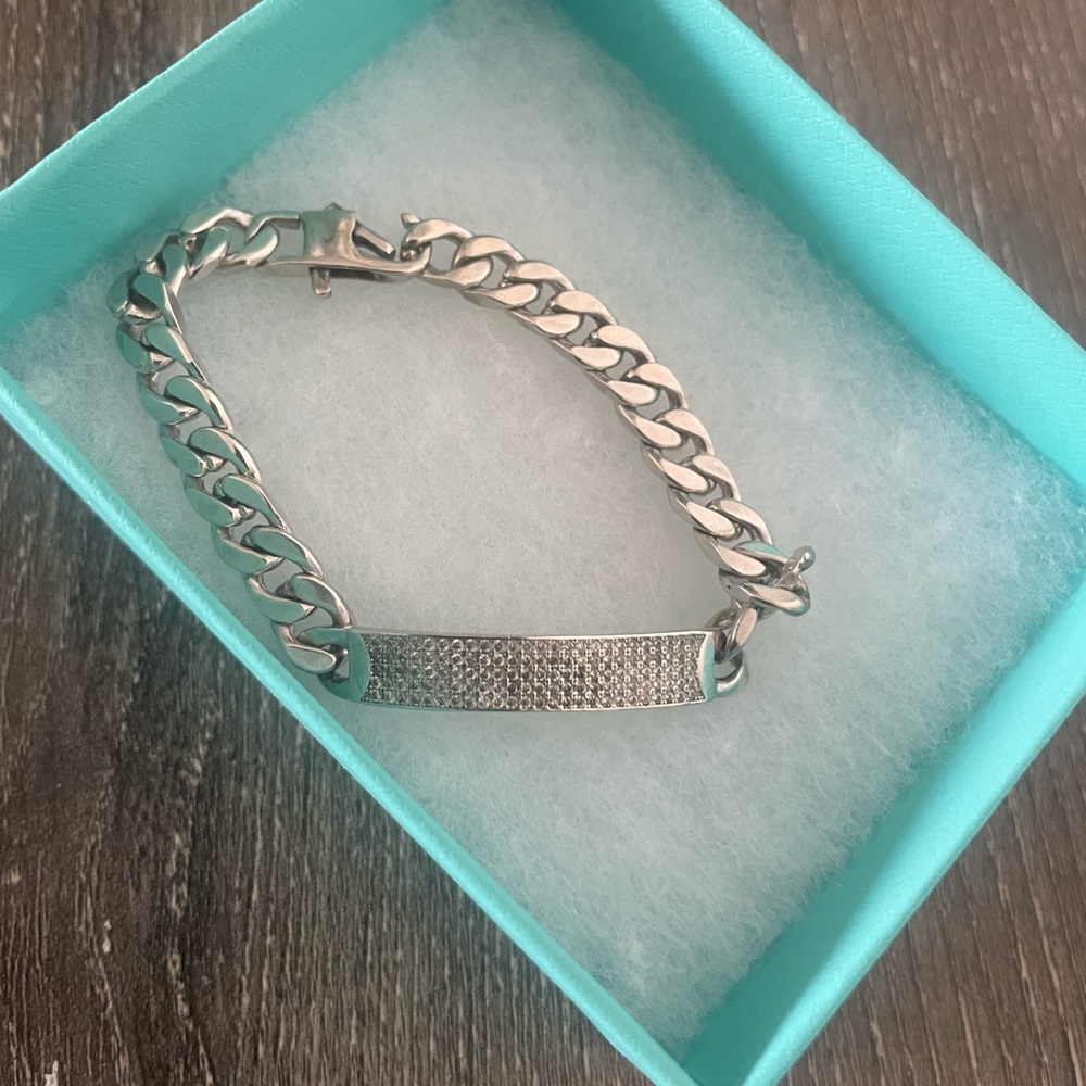 Stainless Chain Bracelet with Rhinestone Detail